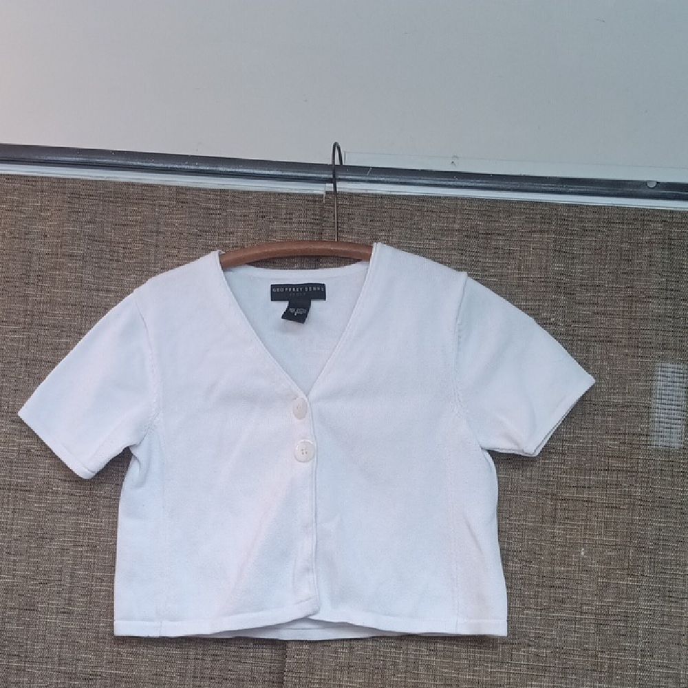 Geoffrey Beany Cropped White Cotton Sweater Cardigan